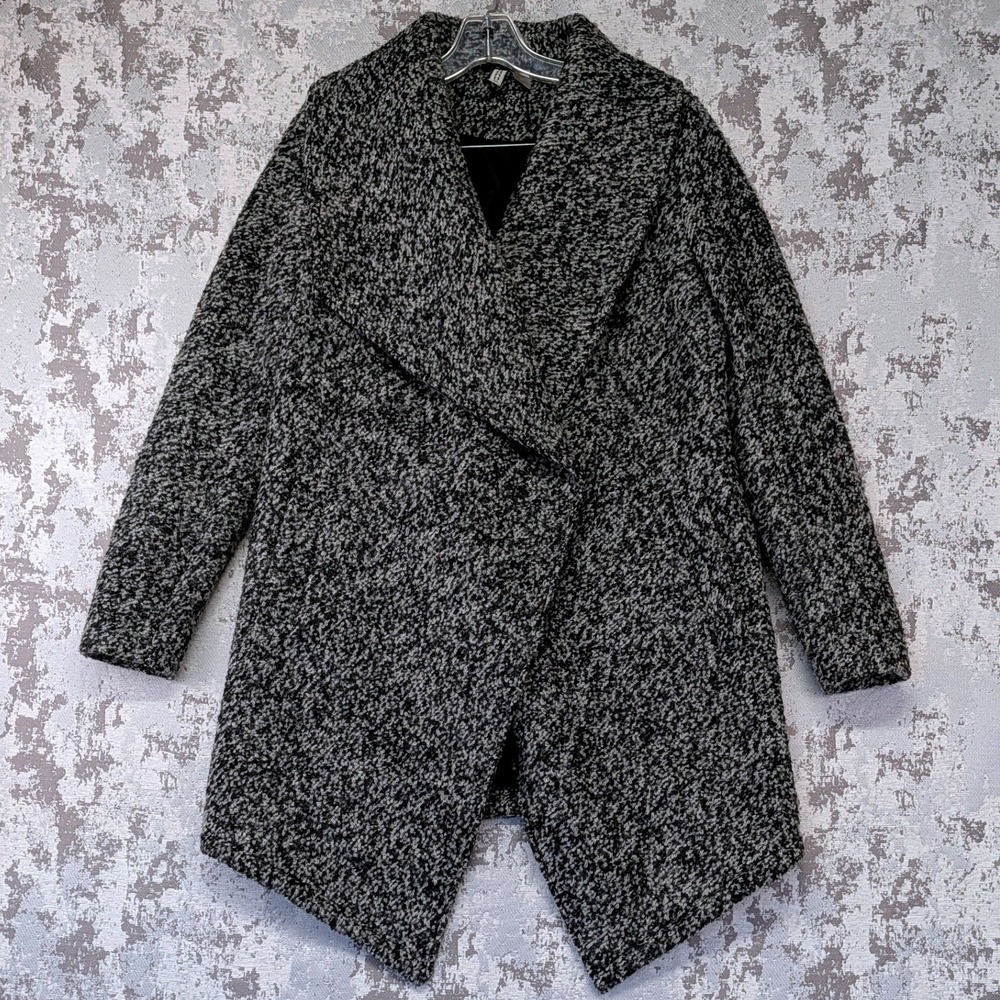 HM Divided Womens Black White Salt Pepper Boucle Wool Blend Asymmetrical Coat 8